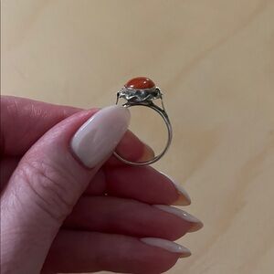 Elegant Sterling Silver and Coral Ring